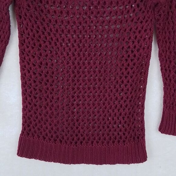 American Eagle‎ Open Knit Crocheted Sweater Size S Burgundy 100% Cotton - Picture 4 of 9
